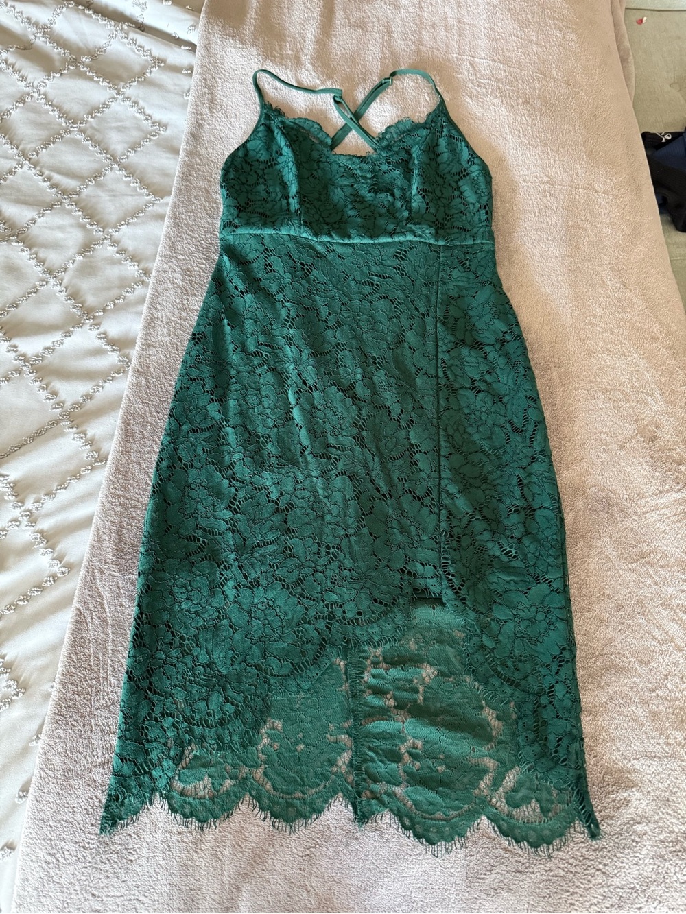 Lulu's Emerald Lace Midi Slip Dress